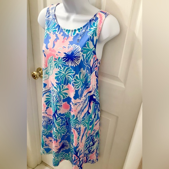EUC Lilly Pulitzer Kristen Swing Dress Multi Jet Stream Lattice Blue Pink - L - Picture 8 of 12